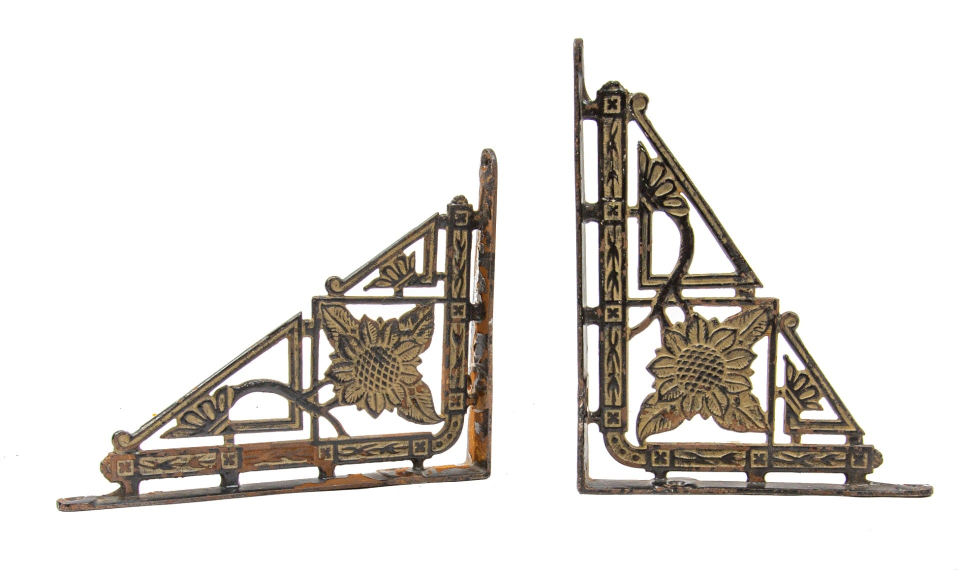 matching set of 19th century original ornamental cast iron interior residential salvaged chicago shelving brackets