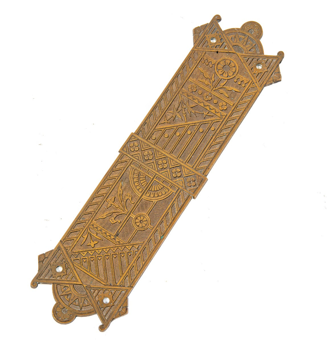 original hard to find 1880s nicely aged cast bronze eastlake style salvaged chicago sargent company swinging door push plate