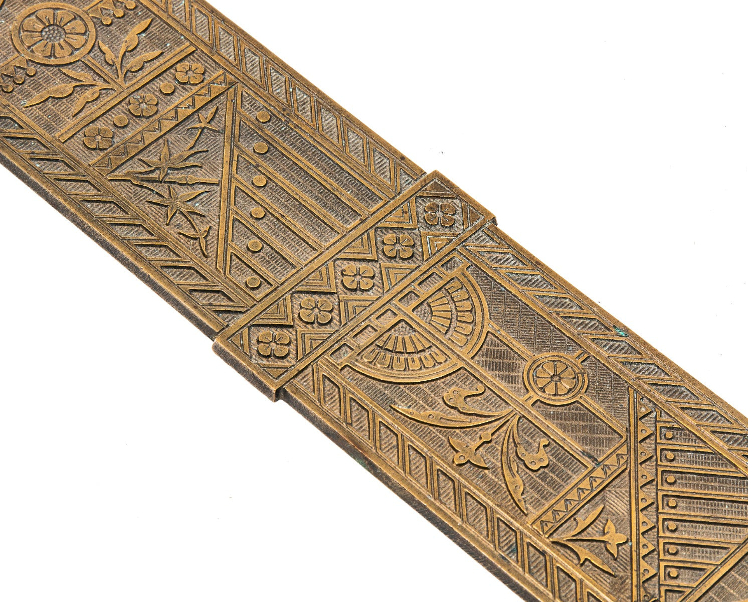 original hard to find 1880s nicely aged cast bronze eastlake style salvaged chicago sargent company swinging door push plate