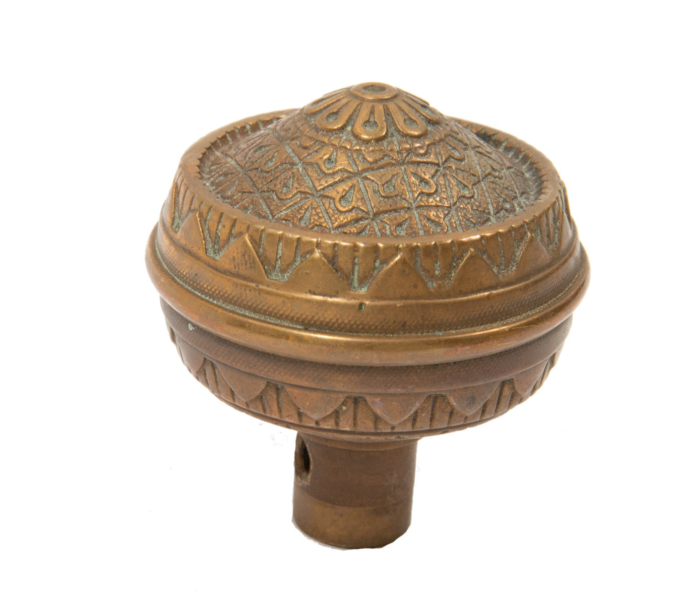 rare and highly sought after 1880s entrance size cast bronze oversized norwalk ornamental doorknob with nicely aged patina