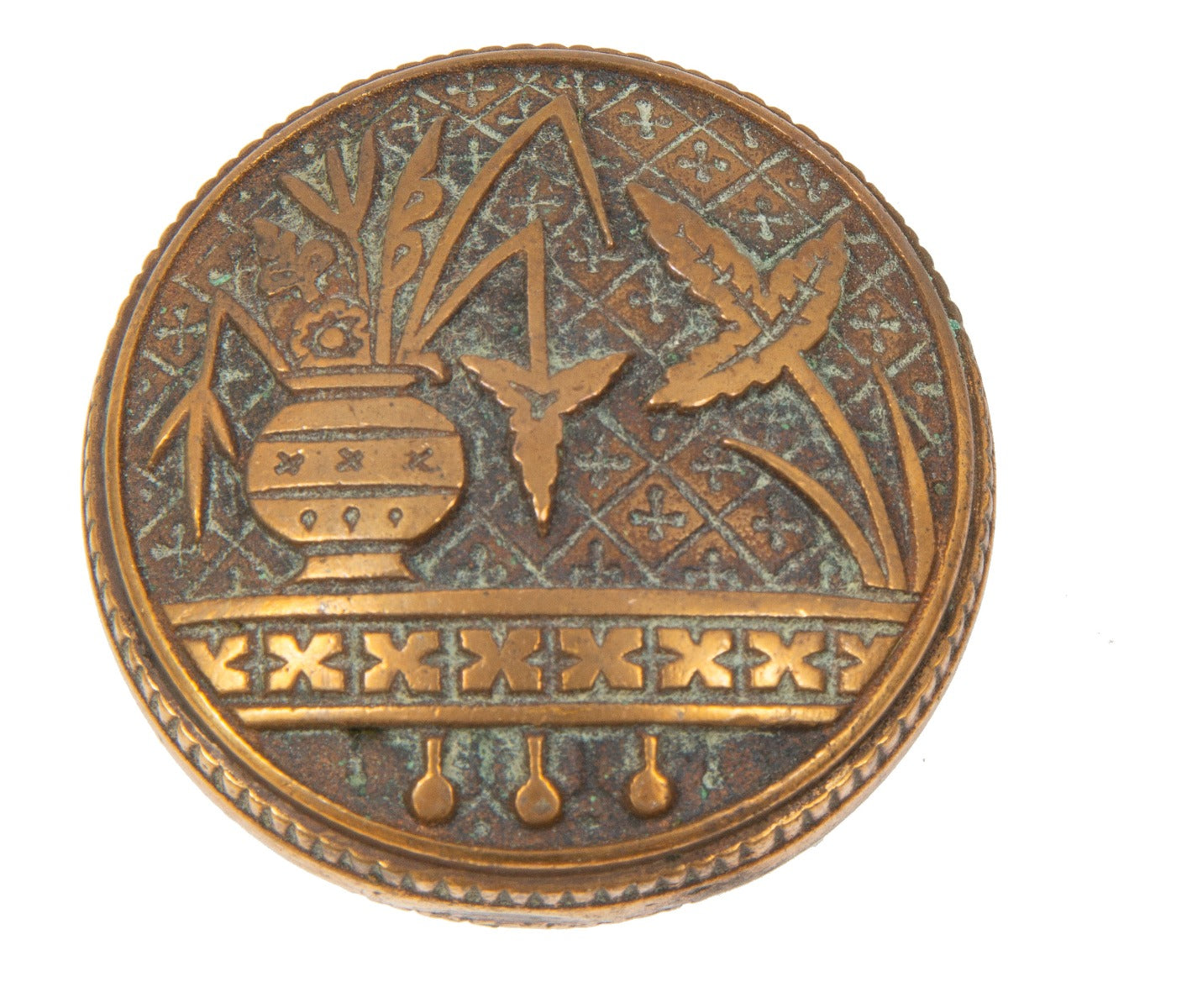 1880s original salvaged chicago interior residential cast brass "broken leaf" pattern drum-shaped doorknob