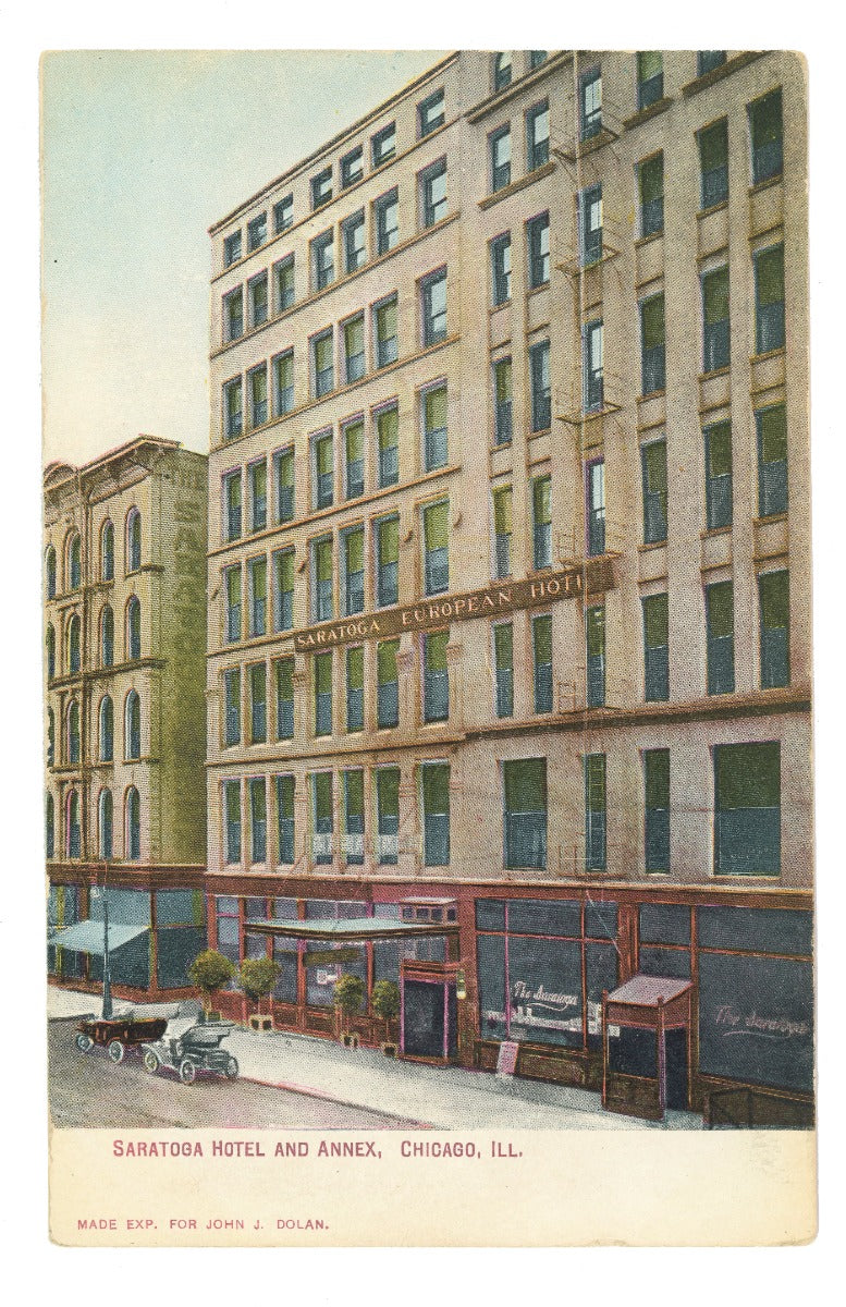three original early 20th century chicago postcards of j.k. sebree's saratoga hotel and annex