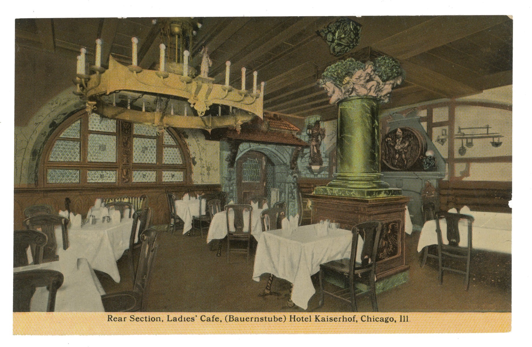 group of early 20th century postcards of chicago's kaiserhof hotel with interior images of ladies' cafe
