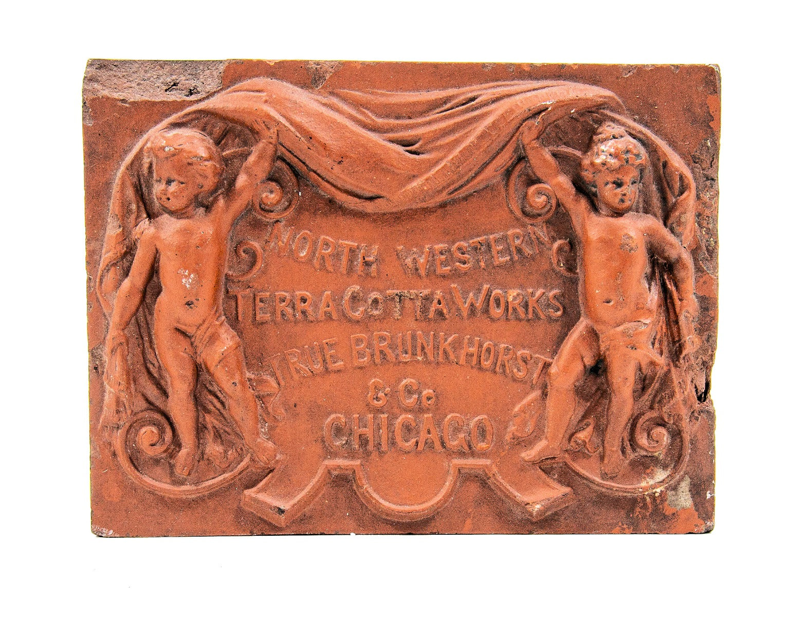 rare early 1880s diminutive northwestern terra cotta works red slip glazed salesman sample tile or block