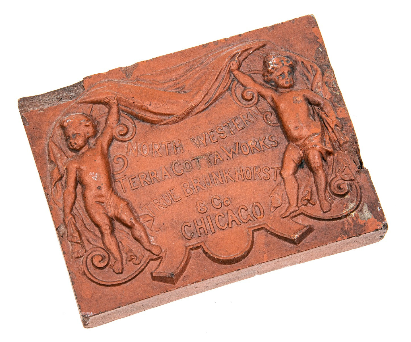 rare early 1880s diminutive northwestern terra cotta works red slip glazed salesman sample tile or block