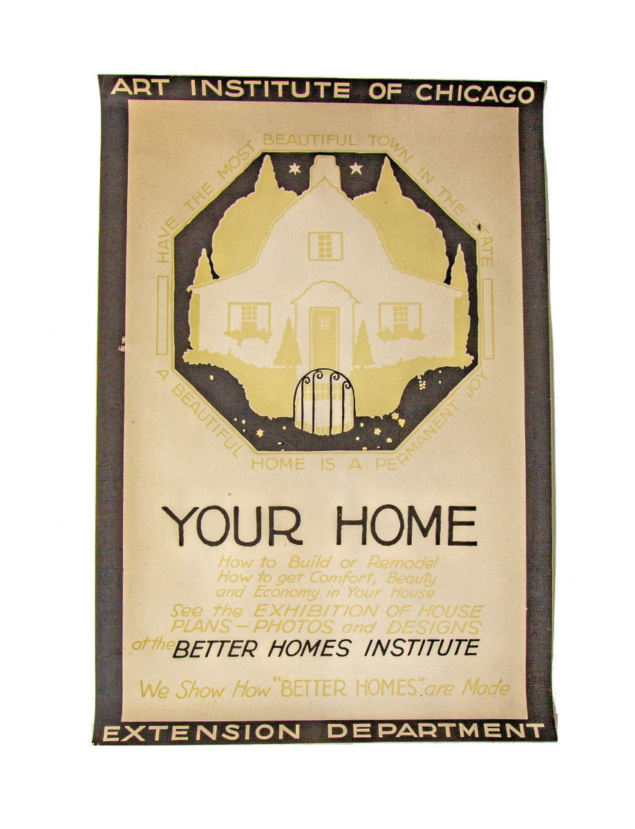 original alfonso iannelli or edgar miller 1920s period poster for art institute's "art in every home" campaign through its extension department
