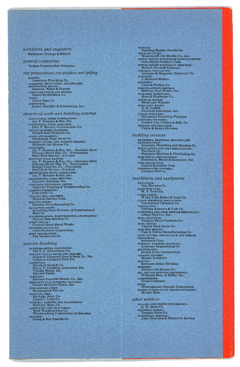 original 1950s dedication booklet for skidmore, owings, and merrill's inland steel building located at 30 west monroe in chicago