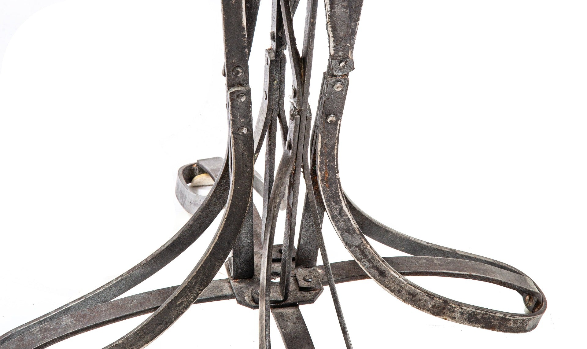 unusual early 20th century riveted-joint american folk art folded and pressed steel parlor or cafe table