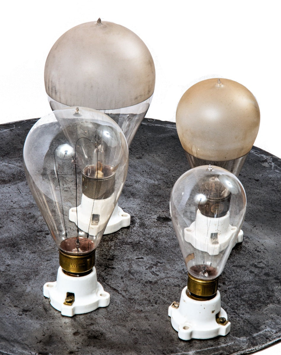group of late 19th and early 20th century antique american carbon filament "tipped" incandescent lightbulbs