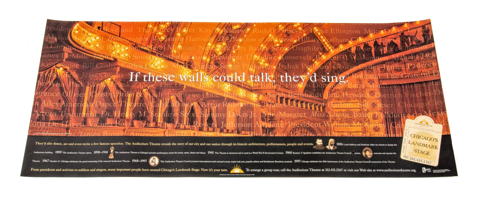 original 1990s adler and sullivan promotional auditorium theater council poster showing theater interior