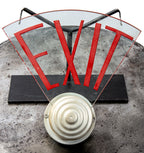 rare all original and fully functional american art deco style theater lobby illuminated exit light with deeply etched lettering