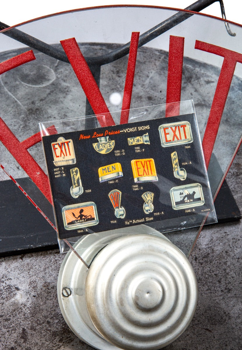 rare all original and fully functional american art deco style theater lobby illuminated exit light with deeply etched lettering