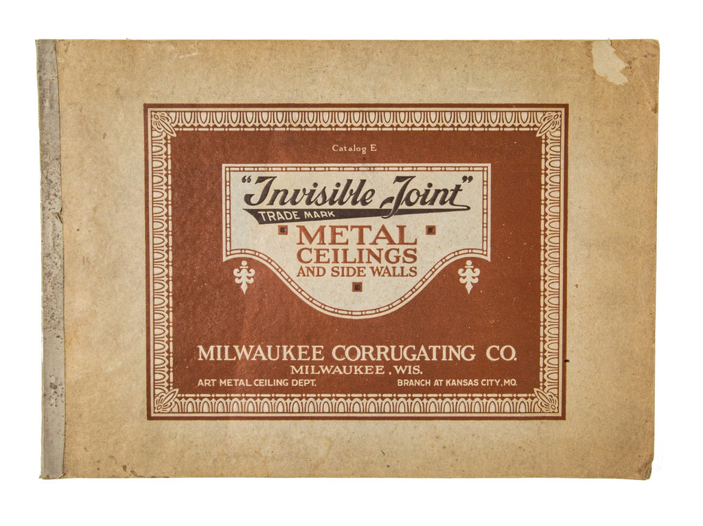 original early 20th century milwaukee metal corrugating company "invisible joint" metal ceiling and sidewall product catalog