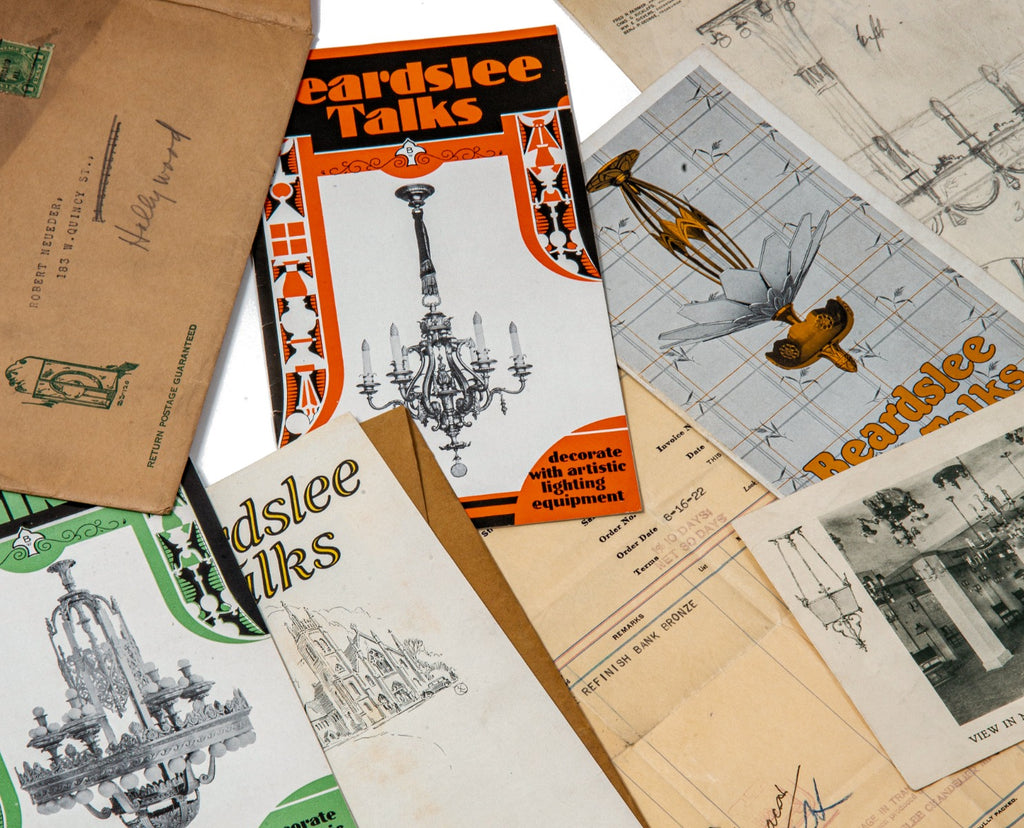 group of historically important original booklets, drawings, letterheads, and receipts from the beardslee lighting company