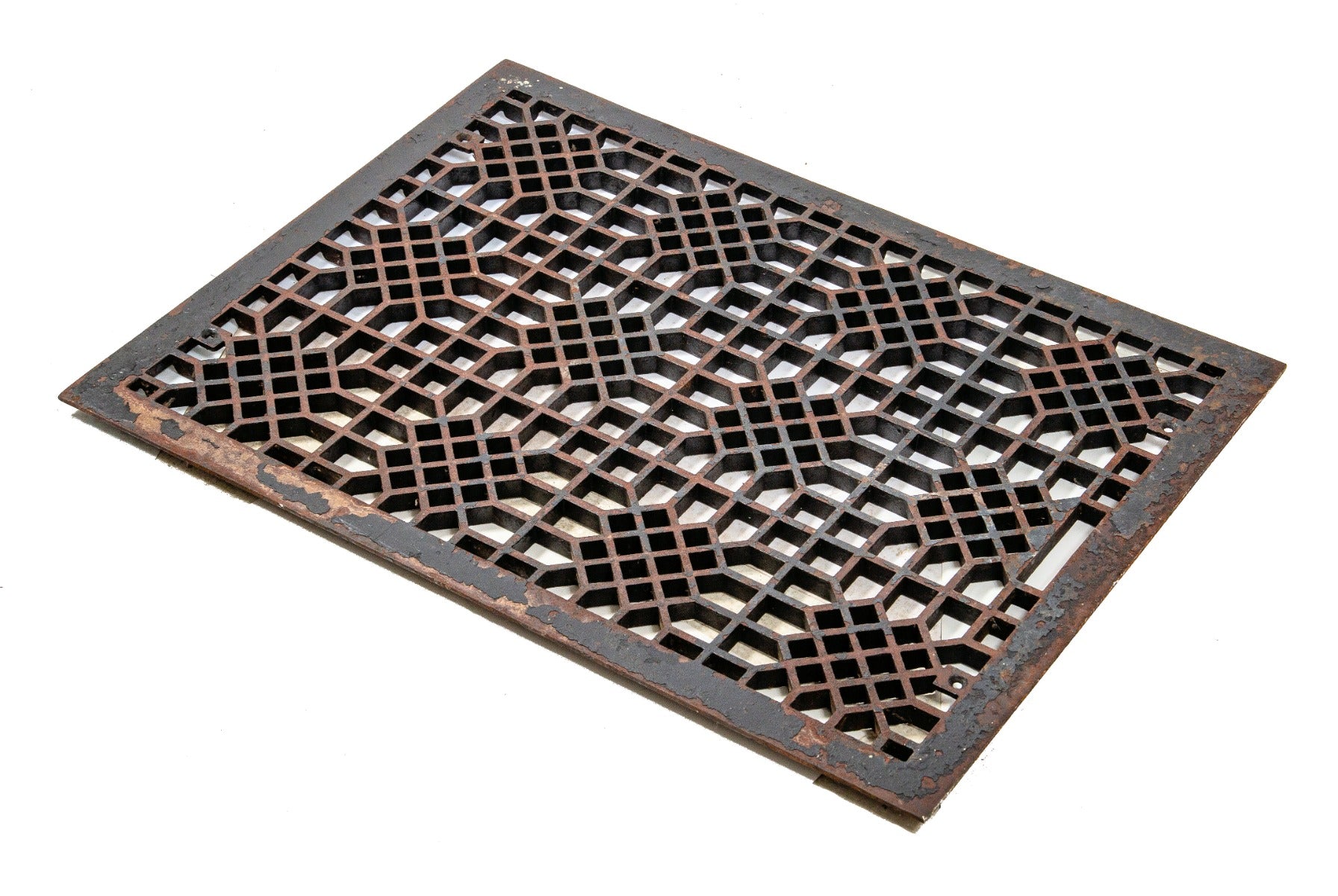 late 19th or early 20th century overiszed cast iron "indian lattice" pattern salvaged chicago commerical building floor grate