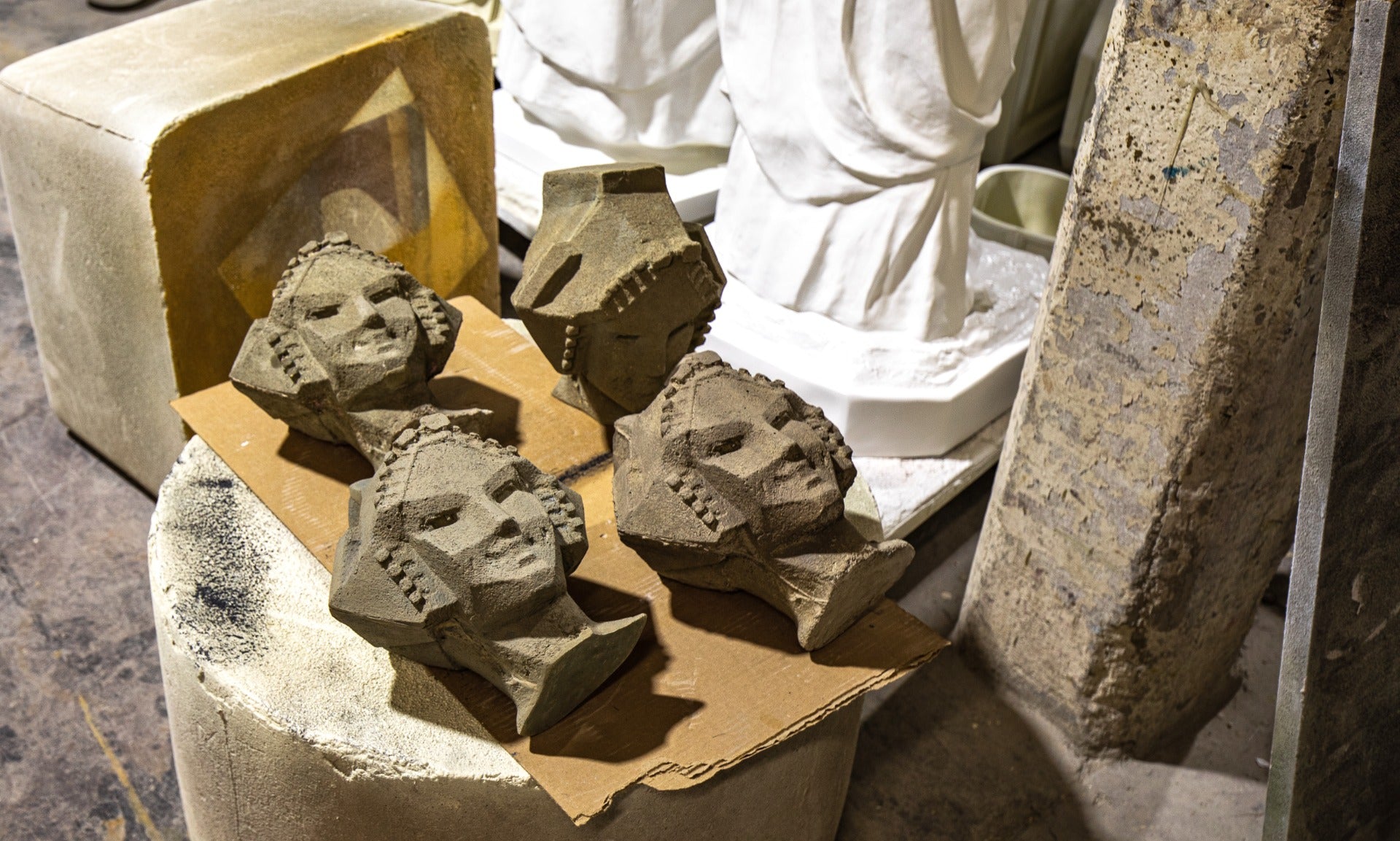 limited edition frank lloyd wright and alfonso iannelli-designed patinated composite midway gardens sprite or "spindle" head cast from original