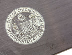 rare 1960 skidmore, owings, and merrill-designed stainless steel chicago architectural landmarks building plaque for william le baron jenney's leiter building