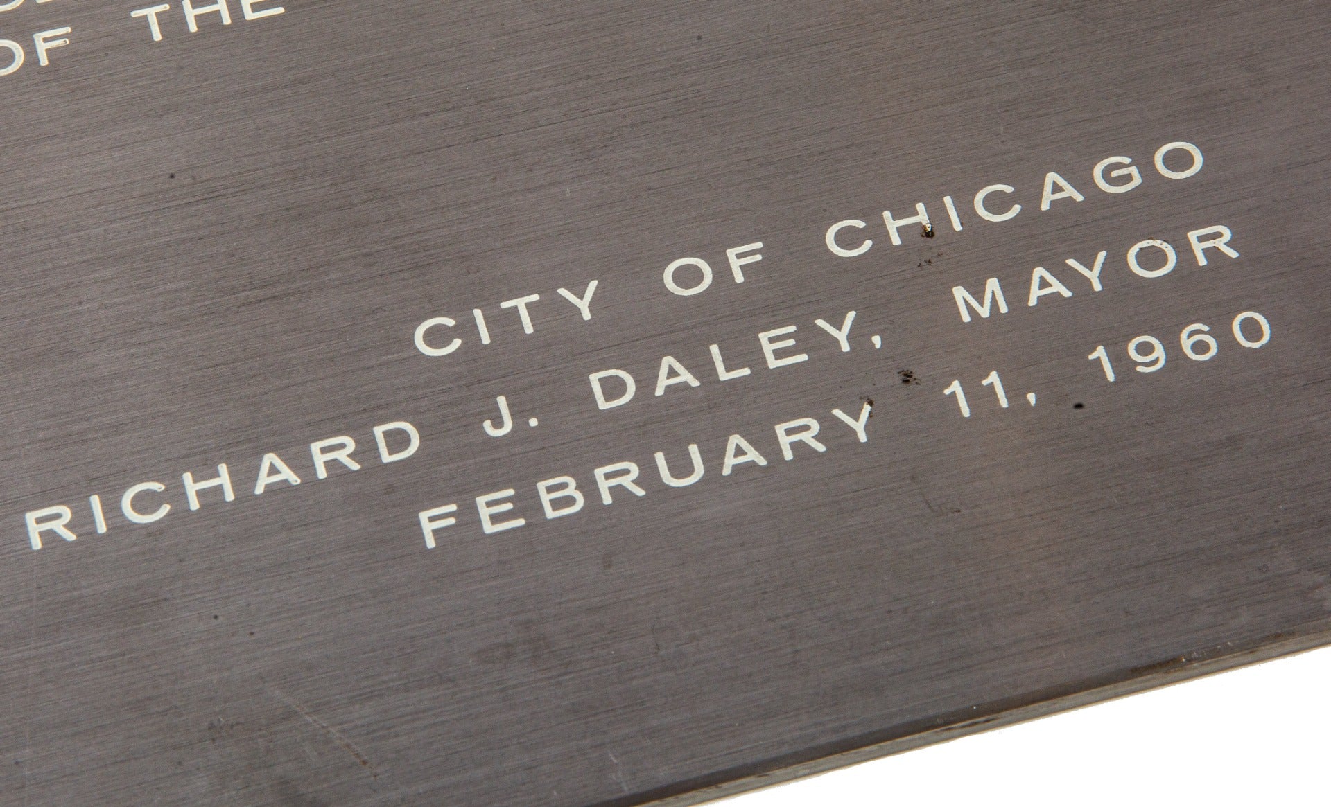 rare 1960 skidmore, owings, and merrill-designed stainless steel chicago architectural landmarks building plaque for william le baron jenney's leiter building
