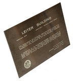 rare 1960 skidmore, owings, and merrill-designed stainless steel chicago architectural landmarks building plaque for william le baron jenney's leiter building