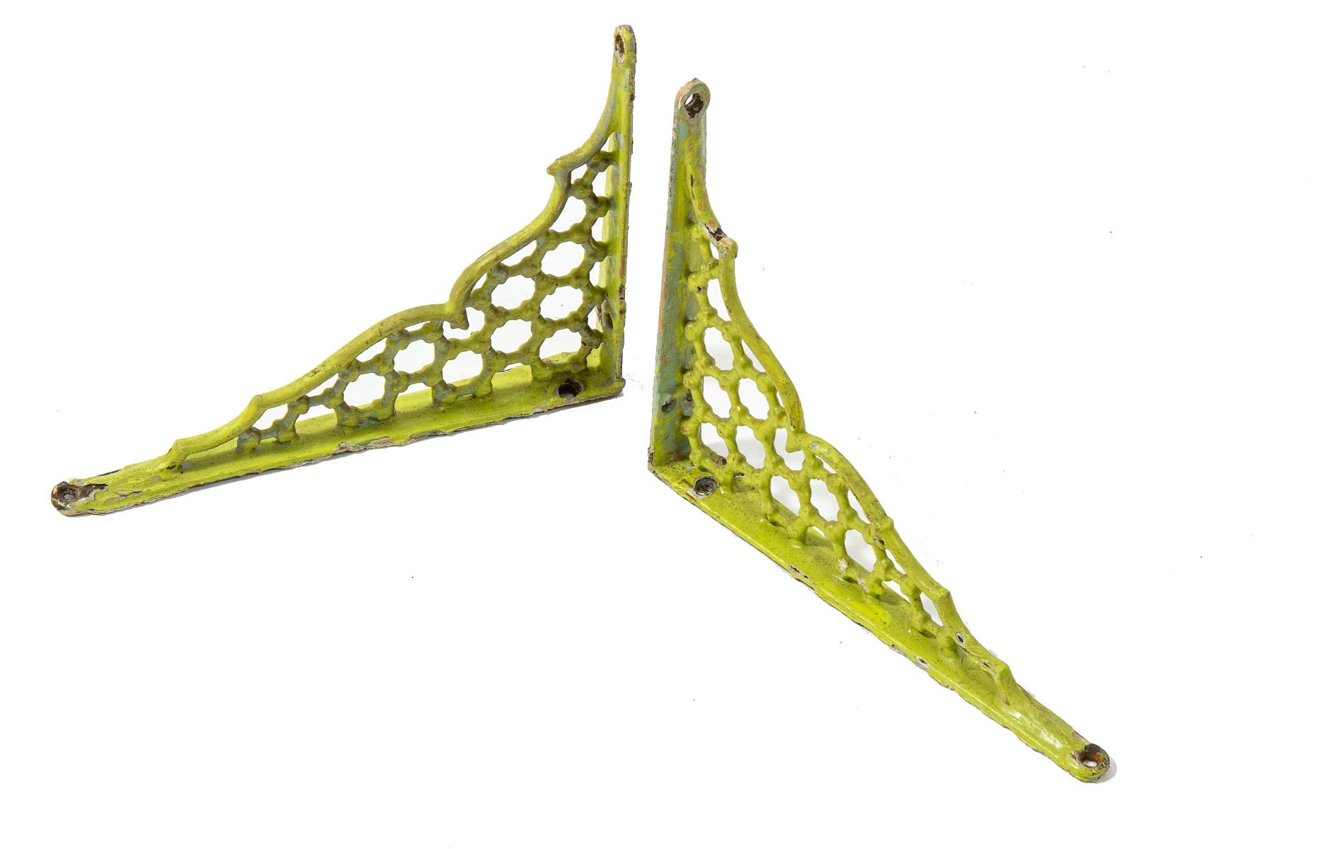 matching set of 19th century salvaged chicago american victorian-era cast iron brackets with nicely aged painted finish