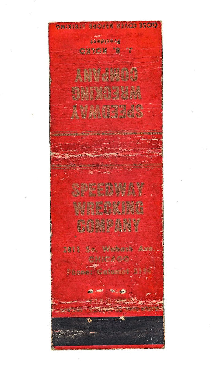 1950s original chicago speedway wrecking and excavating company matchbook