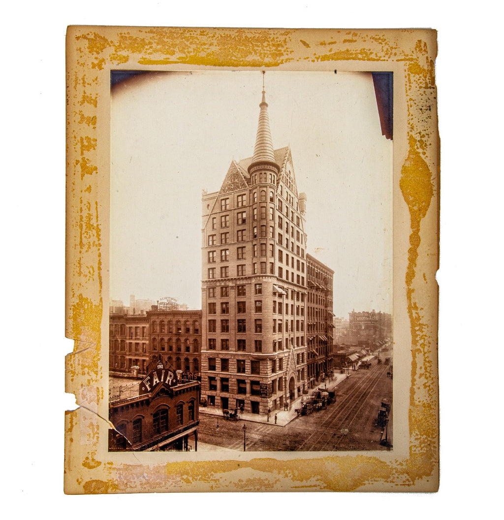 museum-quality late 19th or early 20th century j.w. taylor oversized photographic albumen print of cobb and frost's owings building (1890)