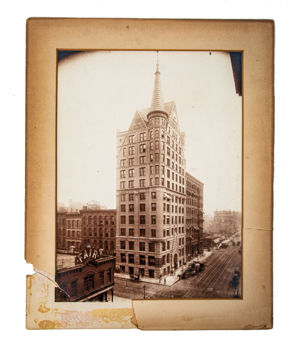 museum-quality late 19th or early 20th century j.w. taylor oversized photographic albumen print of cobb and frost's owings building (1890)
