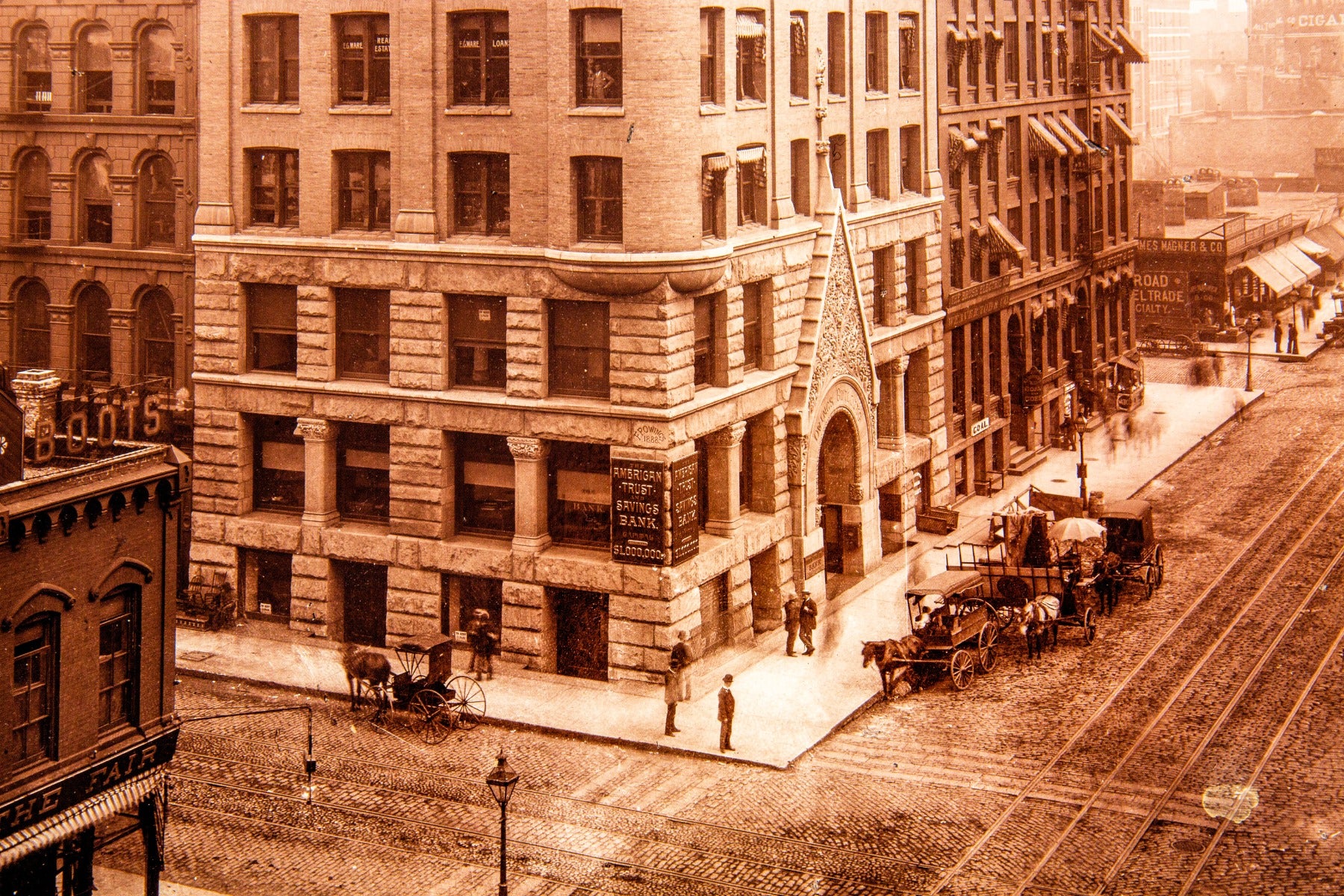 museum-quality late 19th or early 20th century j.w. taylor oversized photographic albumen print of cobb and frost's owings building (1890)