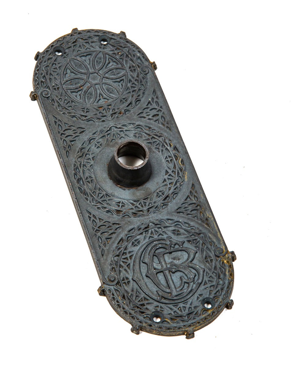 rare museum quality 1894 louis h. sullivan-designed monogrammed chicago stock exchange doorknob backplate