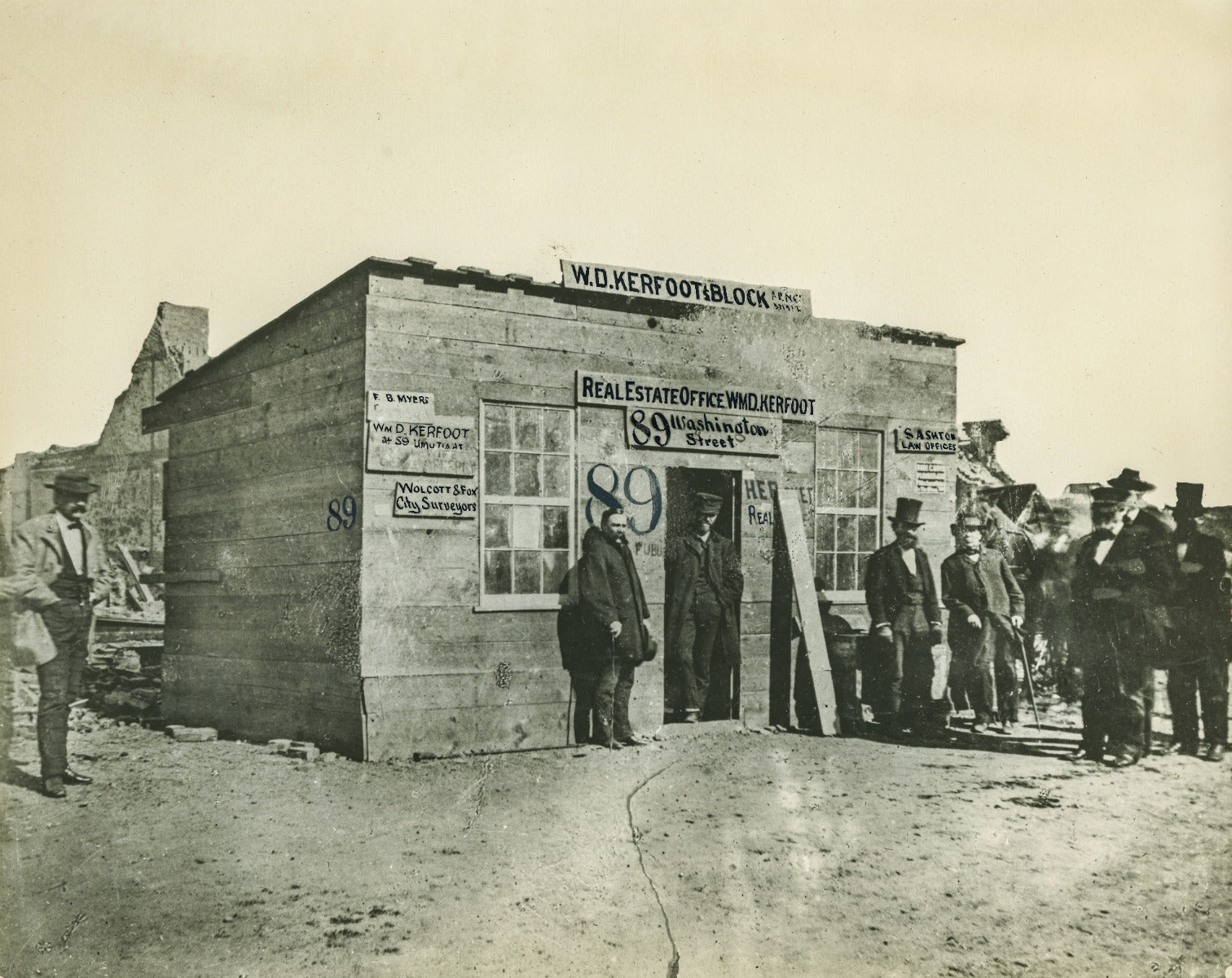 rare early william shaw photographic reprint of w.d. kerfoot's real estate wood shanty constructed shortly after the great chicago fire of 1871