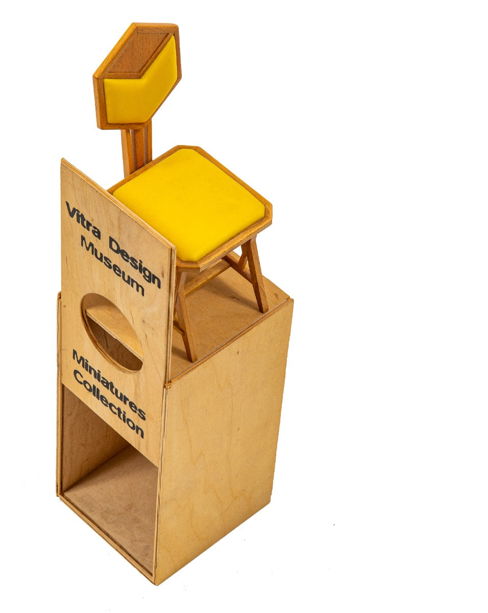 rare vitra miniature recreation of frank lloyd wright's yellow oil cloth "peacock" chair for imperial hotel