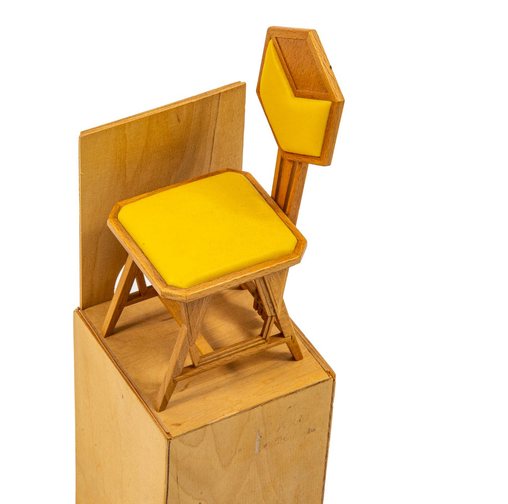 rare vitra miniature recreation of frank lloyd wright's yellow oil cloth "peacock" chair for imperial hotel