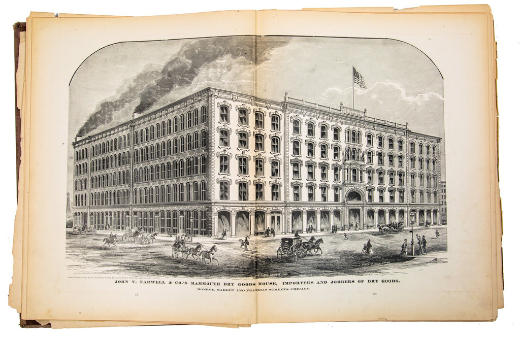exceptionally rare 1873 merchants and manufacturers of chicago : being a complete history of our mercantile and manufacturing interests, and their progress since the fire : illustrated with upwards of one hundred fine wood engravings, printed with chas. e