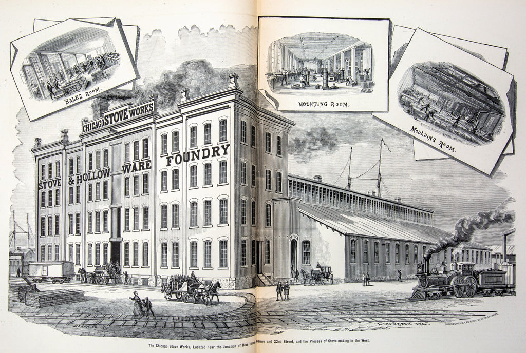 exceptionally rare 1873 merchants and manufacturers of chicago : being a complete history of our mercantile and manufacturing interests, and their progress since the fire : illustrated with upwards of one hundred fine wood engravings, printed with chas. e