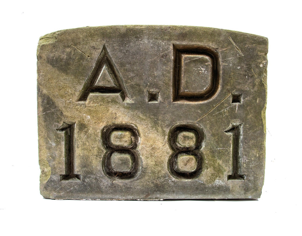 original deeply incised exterior milwaukee commerical building 1881 sandstone date plaque