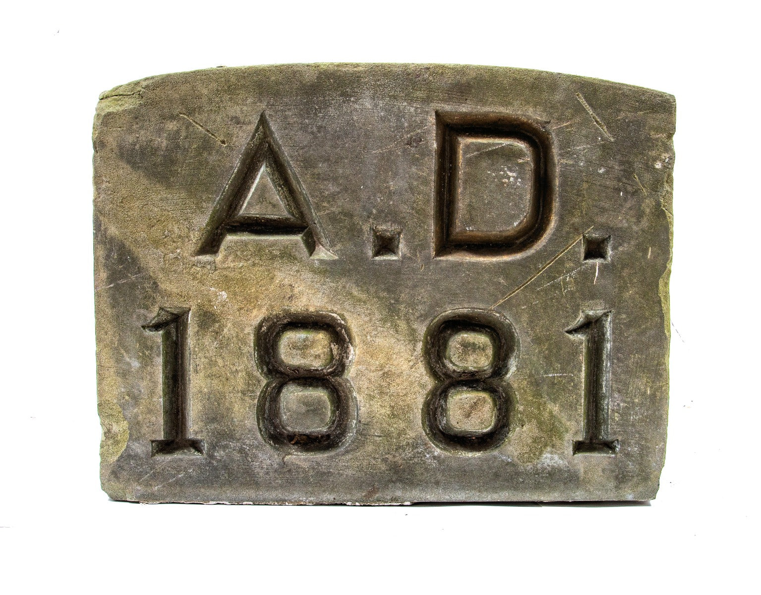 original deeply incised exterior milwaukee commerical building 1881 sandstone date plaque