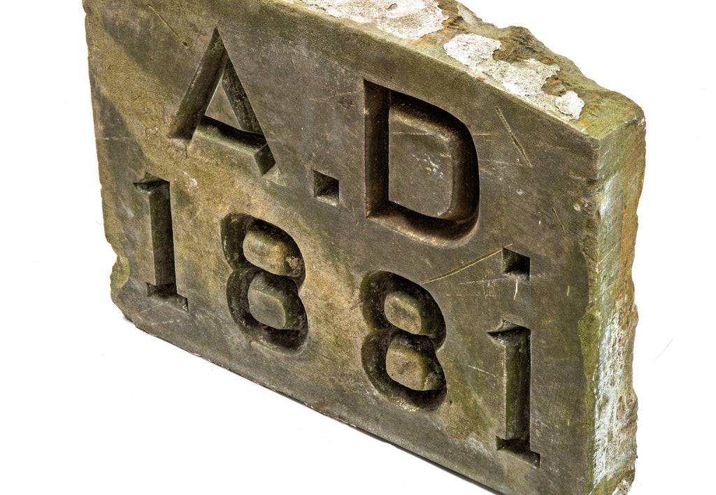 original deeply incised exterior milwaukee commerical building 1881 sandstone date plaque