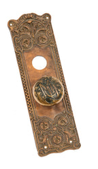 19th century custom-designed richardsonian romanesque cast bronze minneapolis city hall monogrammed doorknob and backplate