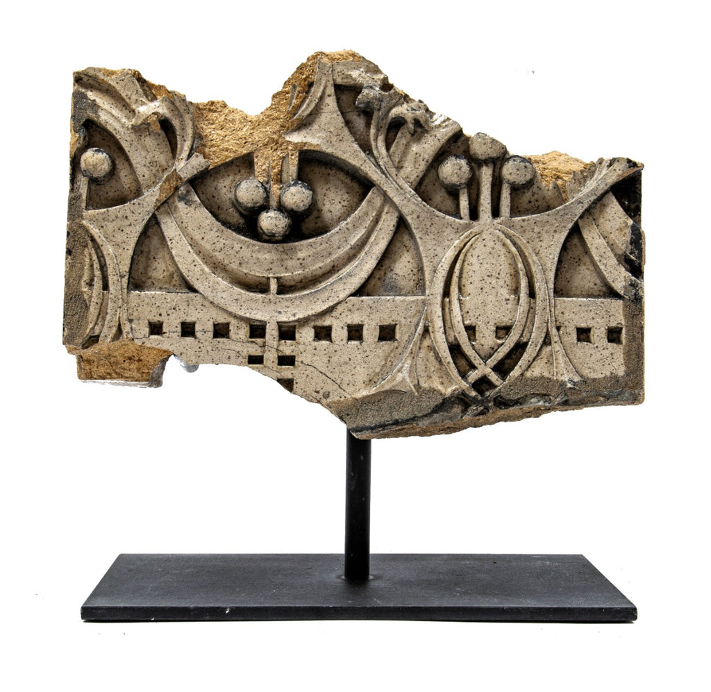 original fully documented museum quality laye 19th century louis sullivan-designed cream-colored gage building terra cotta facade fragment with custom built stand