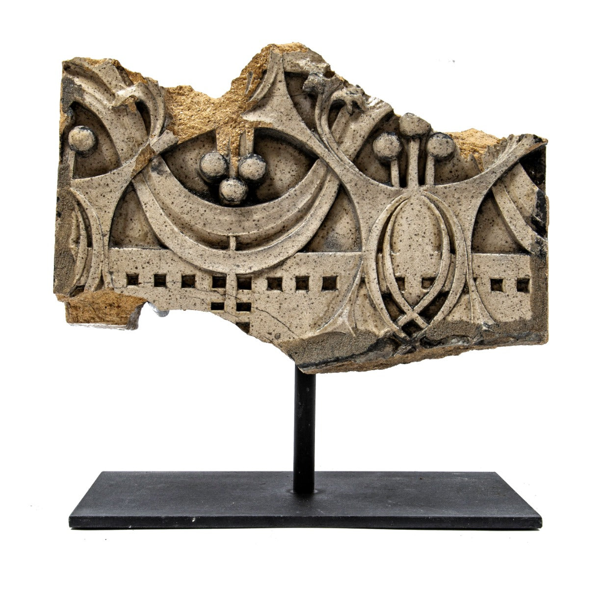 original fully documented museum quality laye 19th century louis sullivan-designed cream-colored gage building terra cotta facade fragment with custom built stand