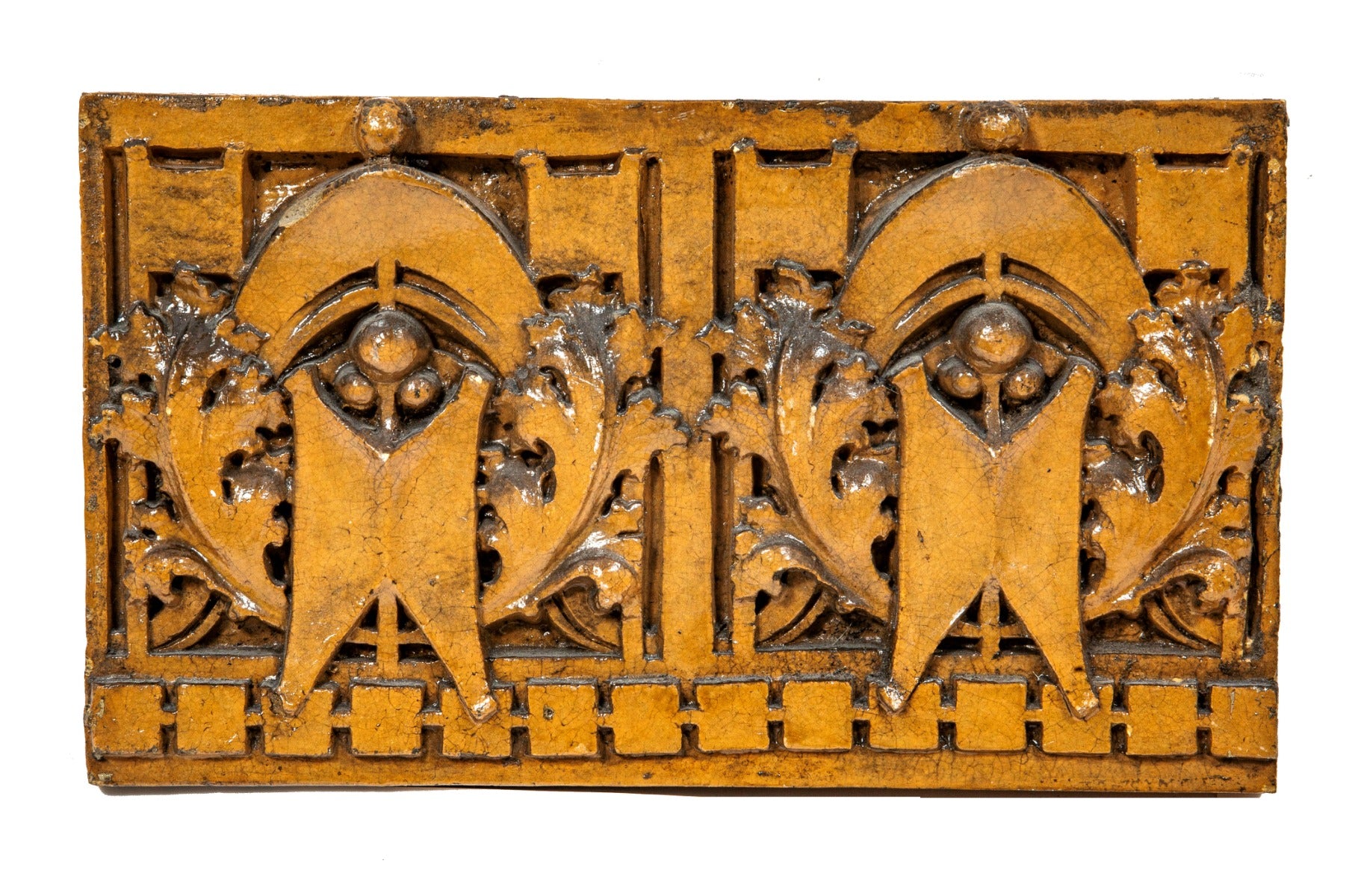 original salvaged chicago george grant elmslie-designed oliver p. morton school terra cotta panel with slip glaze