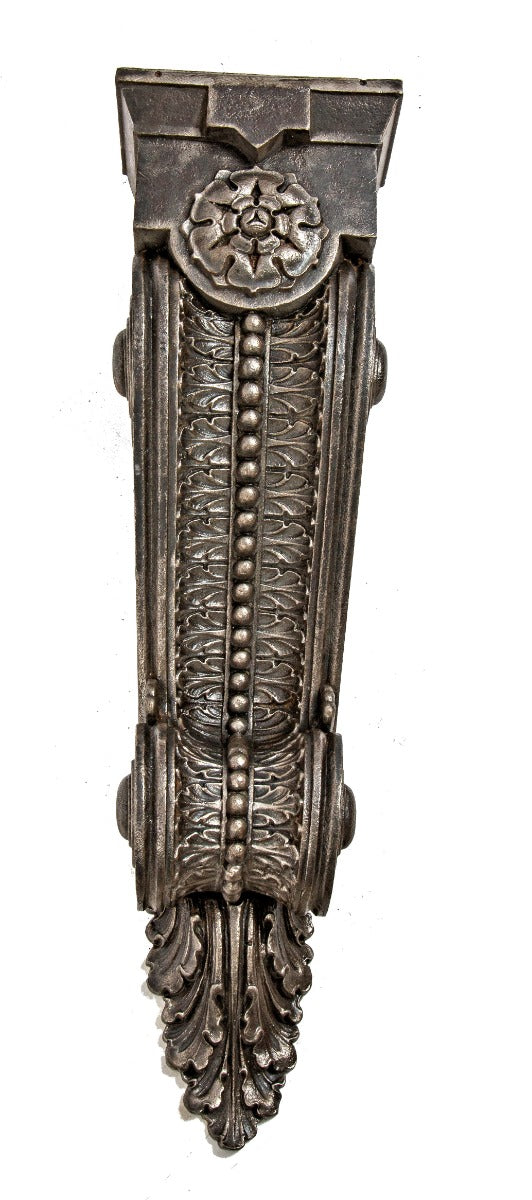 original c. 1904 museum-quality refinished ornamental cast iron oversized exterior chicago & northwestern railroad office building facade corbel with highly stylized leafage