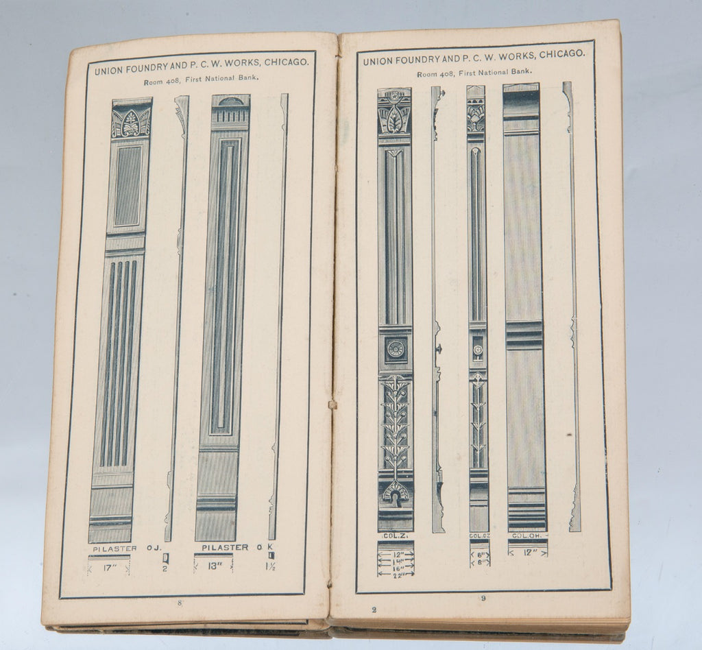 rare and highly sought after 1886 chicago-based union foundry company catalog with john edelamnn-designed ornament