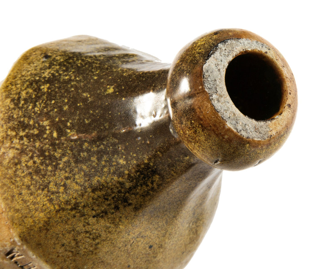 rare and historically important 1850s two-tone salt-glazed faceted william h. hutchinson pottery bottle dug from downtown chicago privy pit