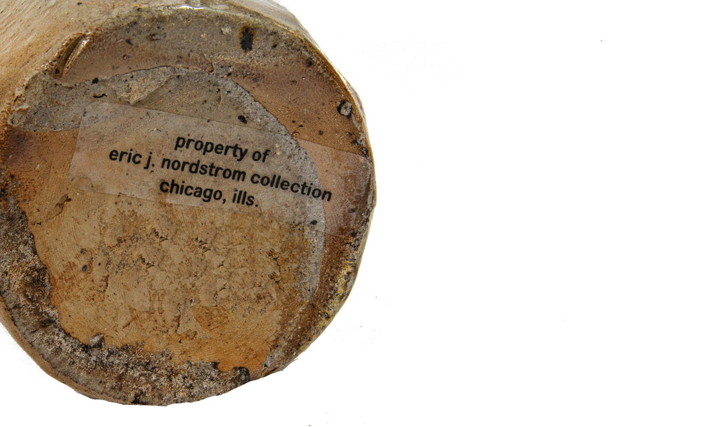 rare and historically important 1850s two-tone salt-glazed faceted william h. hutchinson pottery bottle dug from downtown chicago privy pit