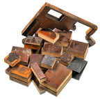 group of original early 20th century odin j. oyen print wood blocks of various commissions his design firm worked on within the midwest