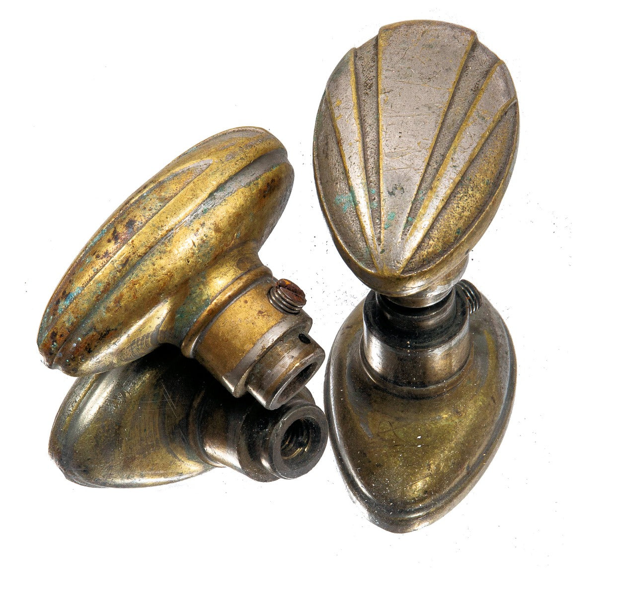 two matching chrome-plated cast brass new york city building art deco style office door handles