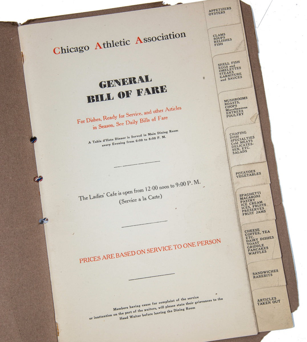 rare early 20th century cherry circle "bill of fare" made for chicago architectural association building