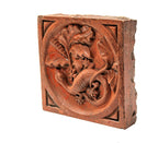 original single-sided flush mount antique american victorian era red slip glaze figural exterior facade panel with a salamander and intricate leafage