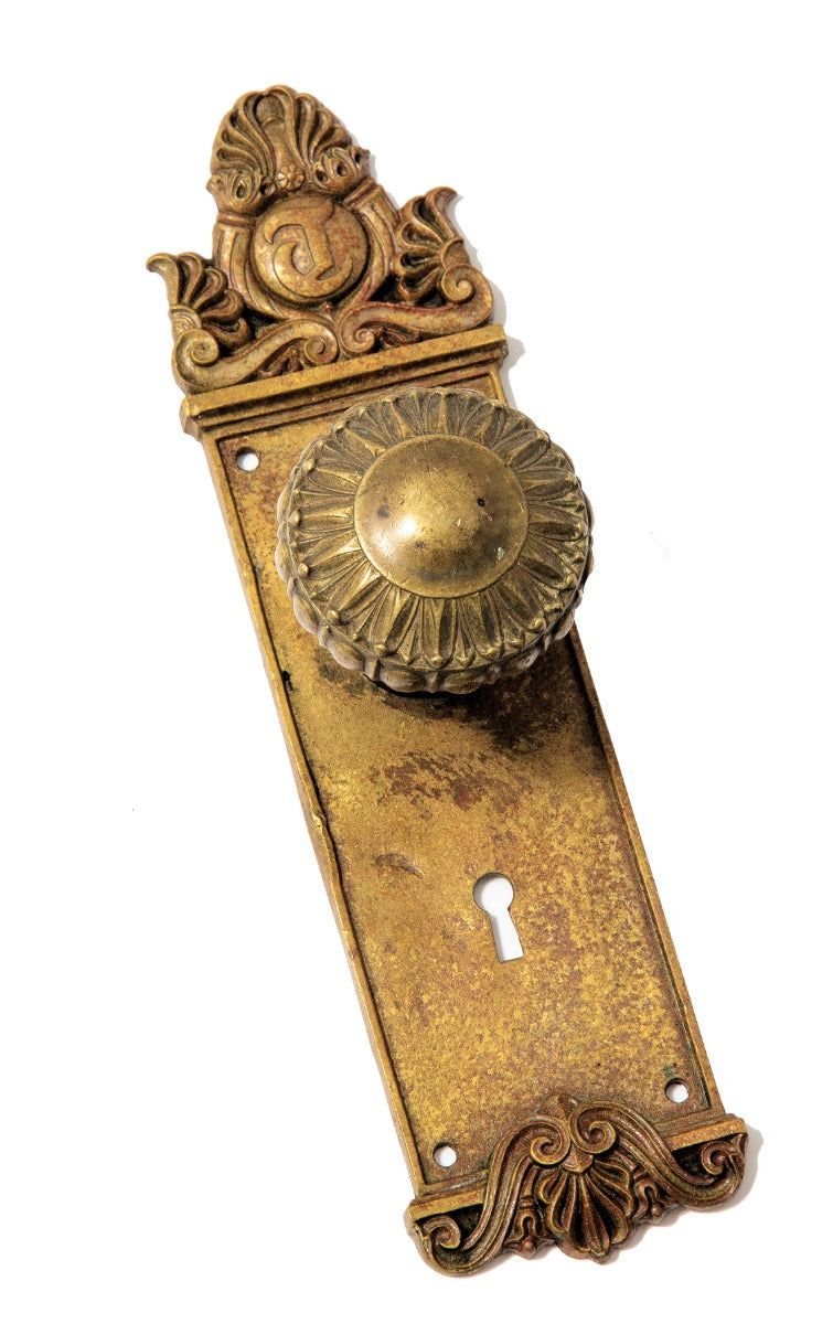 original historially important custom-designed cast brass chicago tribune building office door hardware designed by holabird and roche